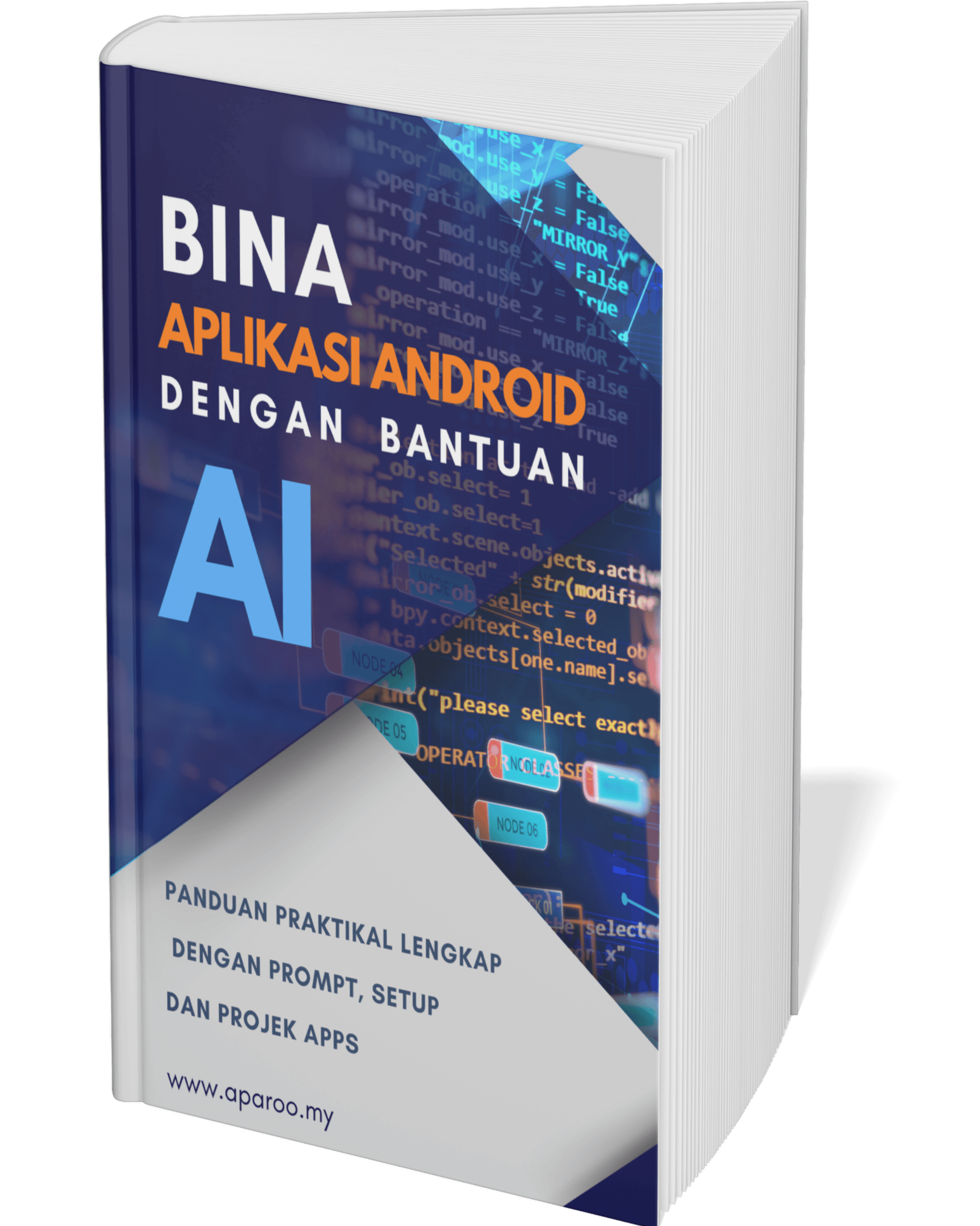 Book mockup e-book Bina Aplikasi Android Dengan Bantuan AI